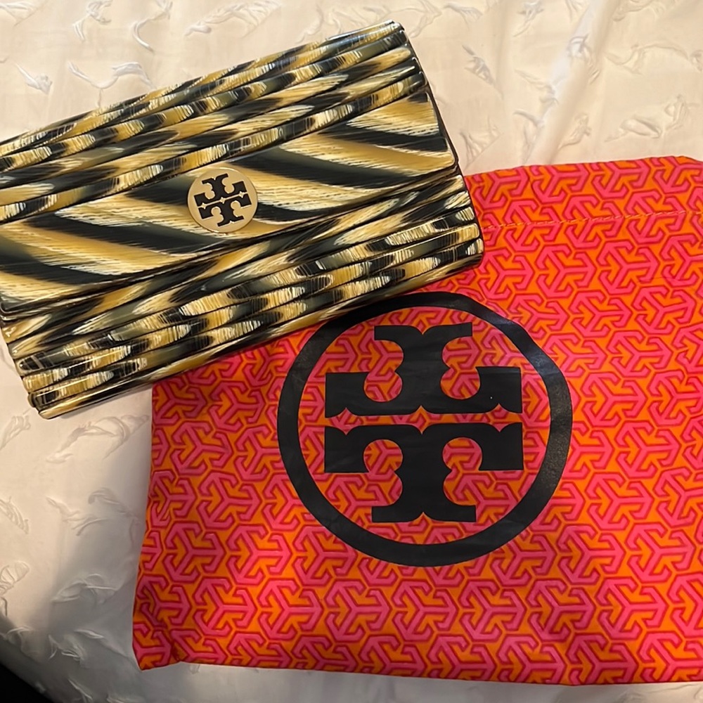 Tory Burch Black and Gold Clutch